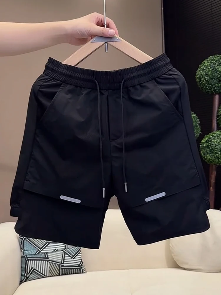 

High-End Summer Thin Men's Casual orts Faion Laser Drill Loose Breathable Qui Dry Sport Five-Quarter Pants Polyester Fiber