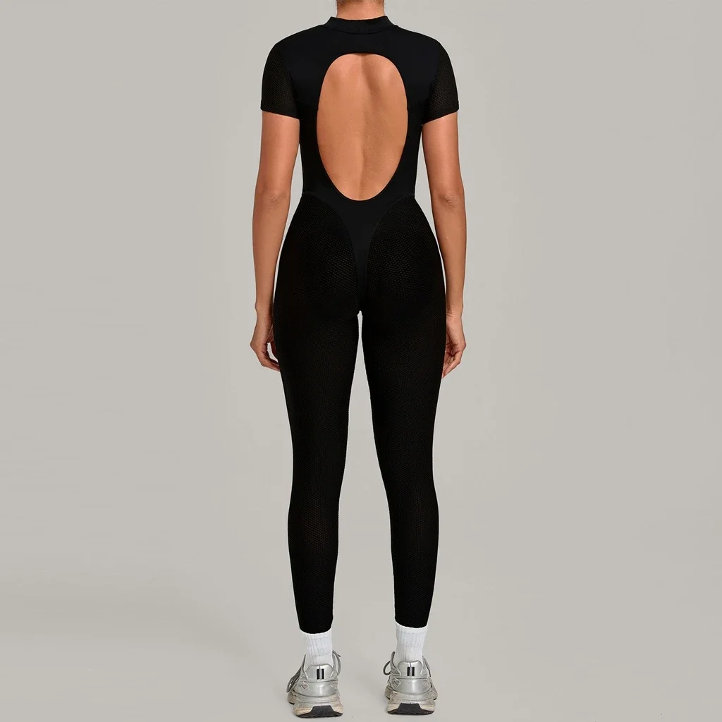 Sexy Mesh Jumpsuits for Woman 2026 Transparent Sports Overalls Women No Padding Rompers Patchwork Tracksuit Black XL Clothing