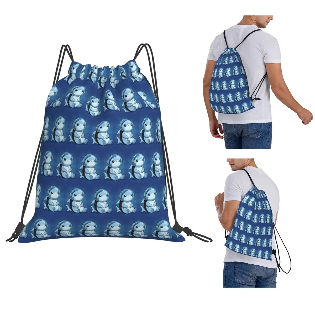 

Playful Space Shark In A Futuristic Helmet Backpacks Fashion Drawstring Bags Sports Bag Book Bags for Man Woman Students