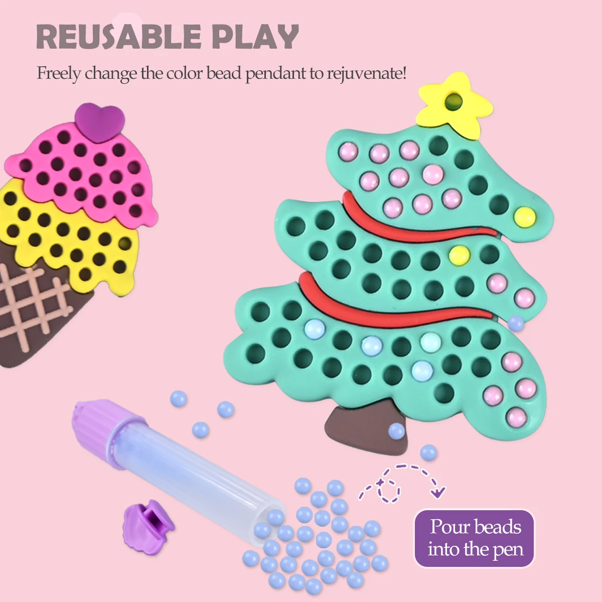 DIY Beads Pen Toys, Handmade Set Creative Production Sticker Princess Rainbow Bow Girl Gifts Toy
