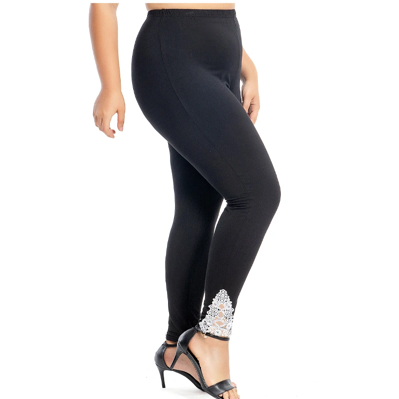 Modal Coton Leggings XS-7XL Pour Femmes Grande Taille Serré ATIONS ins Dentelle Creux Femme Jeggings 6XL 5XL Blanc Noir Violet Rose