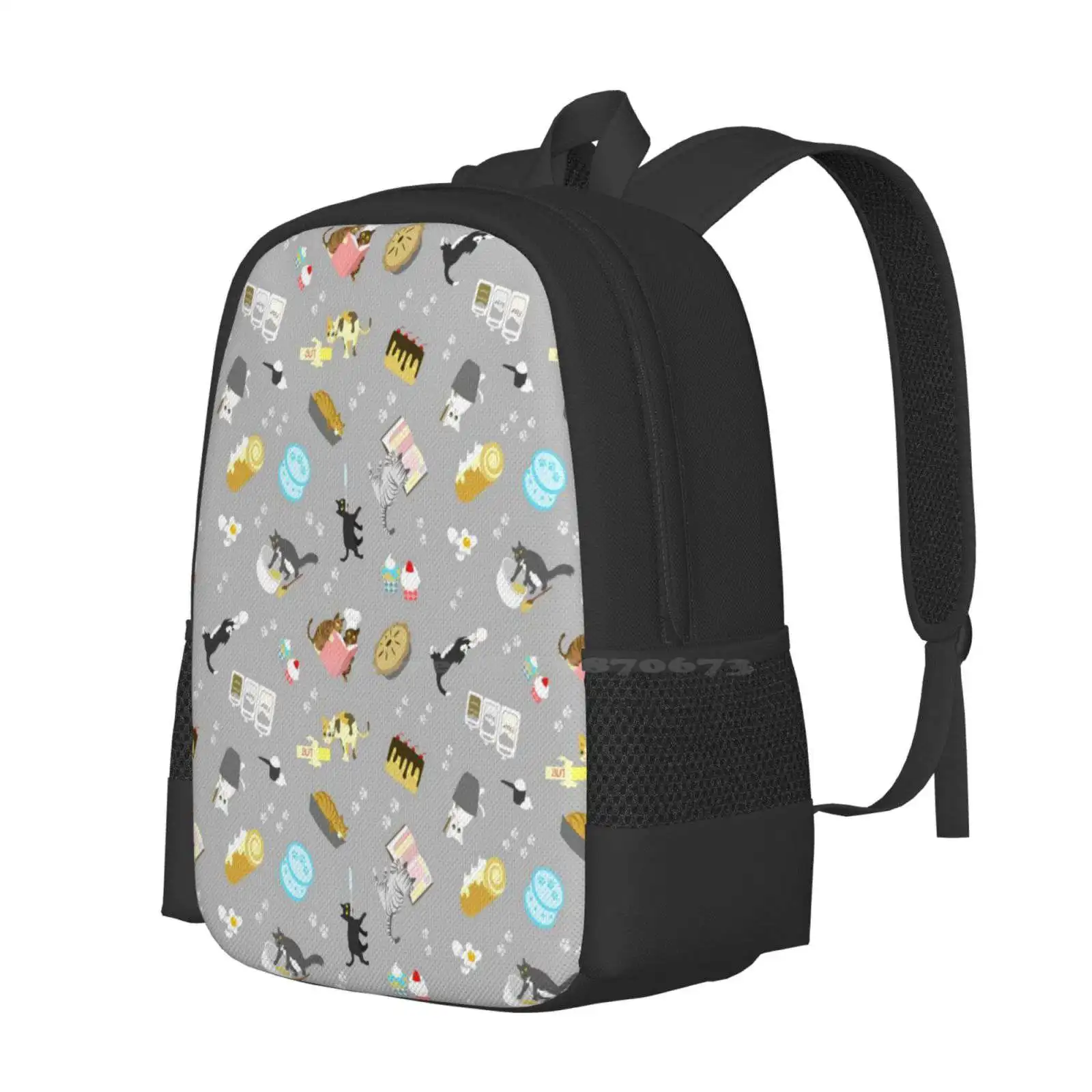 Cats Baking Cakes And Other Sweets , In Grey Pattern Design Bag Student'S Backpack Cat Kitty Kitten Baked Goods Baking Recipe