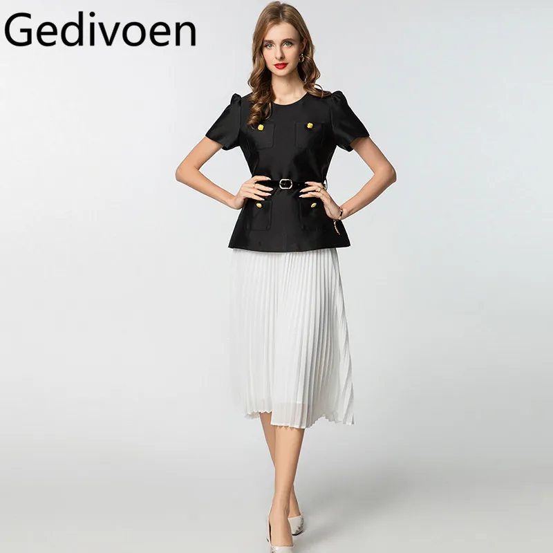 

Gedivoen Woman Summer Two Piece Sleeveless Round Neck Pressure Pleated Vest And Long Dress 2025 Formal Occasion Two-Piece Set