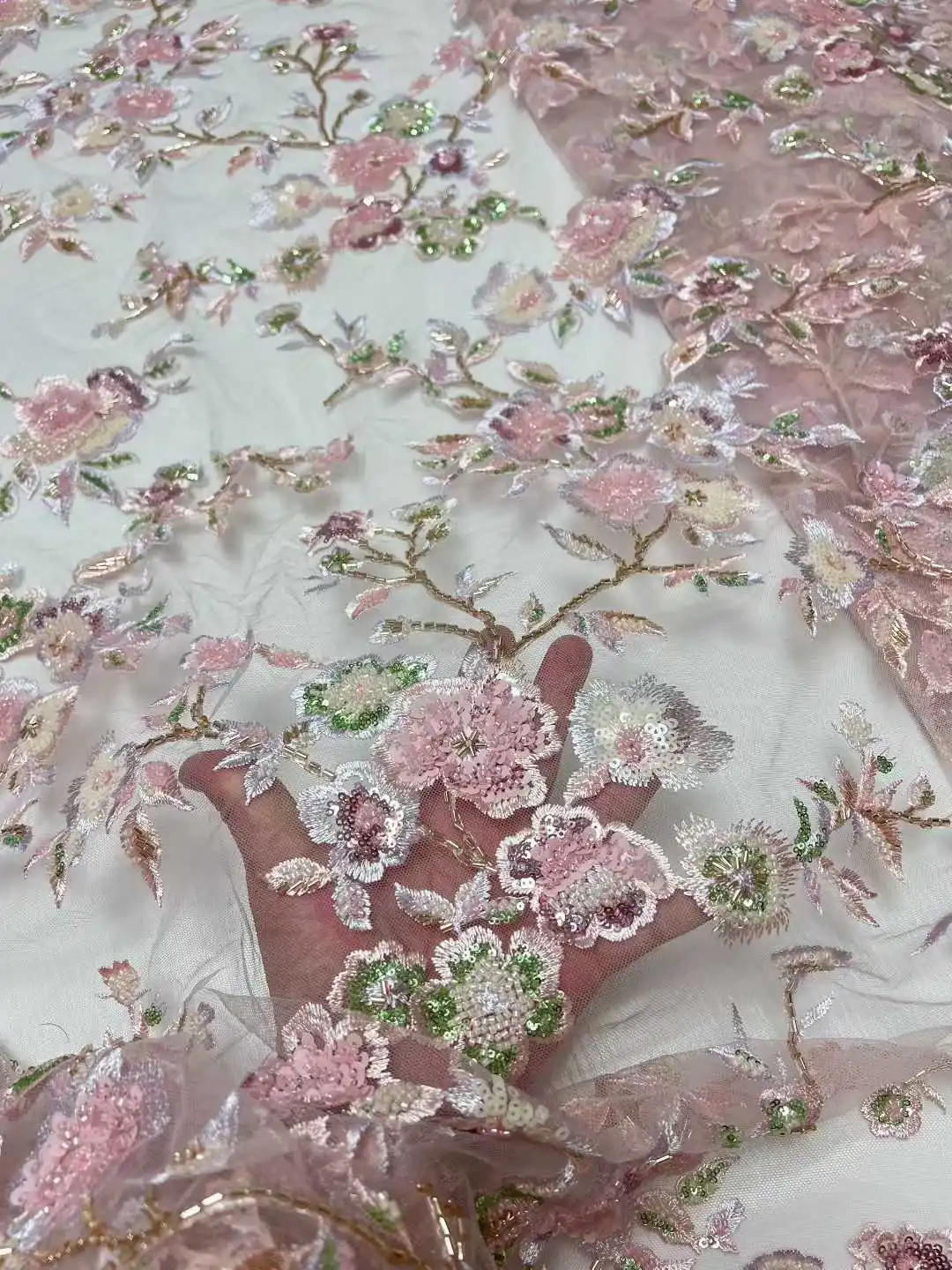 

Новейшая африканская кружевная ткань с блестками, розовая кружевная ткань высокого качества с вышивкой бисером, сетчатая ткань, 5 ярдов для женщин, свадебное платье