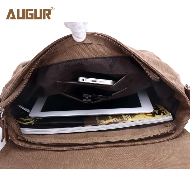 Augur Top quality Canvas Leather Crossbody Bag Men Military Army Vintage Messenger Bags Shoulder Bag Casual Travel school Bags