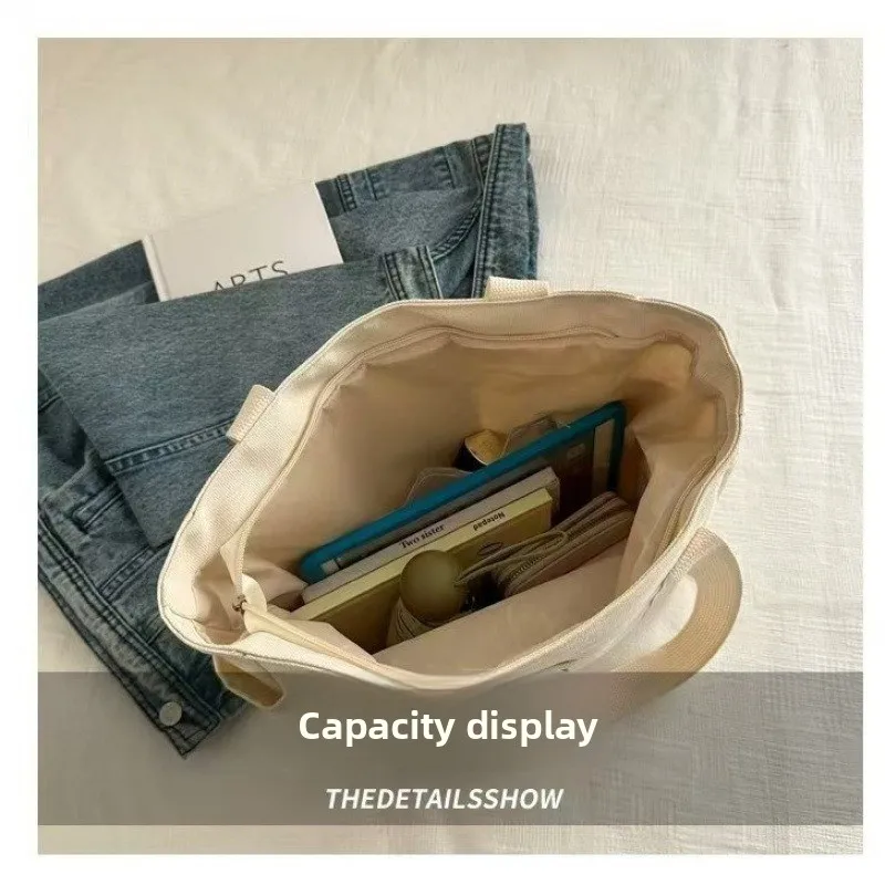 Große Canvas-Tragetasche für Arbeit und Ausgehen, Hochwertige Vielseitige Tasche für Pendler, Literarische und Künstlerische Studentenmode – Detail 2