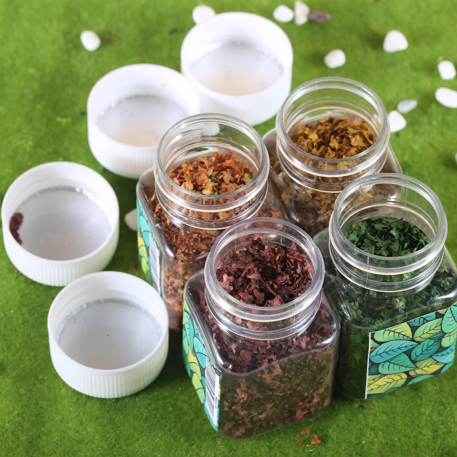 Miniatur daun statis 56ml, 4 botol DIY Model simulasi pohon jatuh daun DIY lanskap tanaman