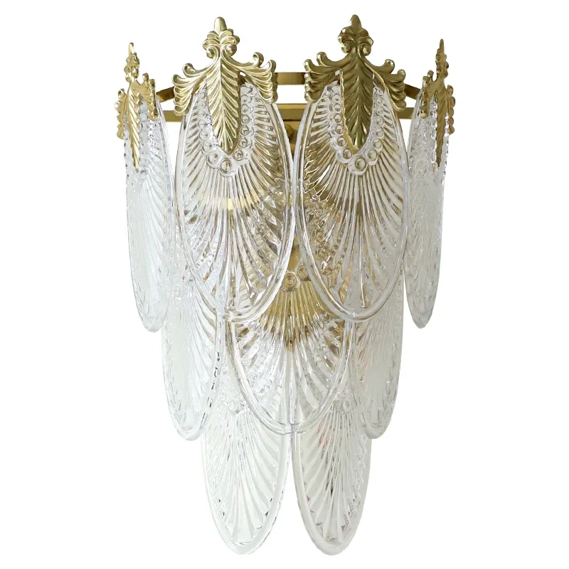 

American retro light luxury glass wall lamp, French bedroom bedside living room background wall court style lamp