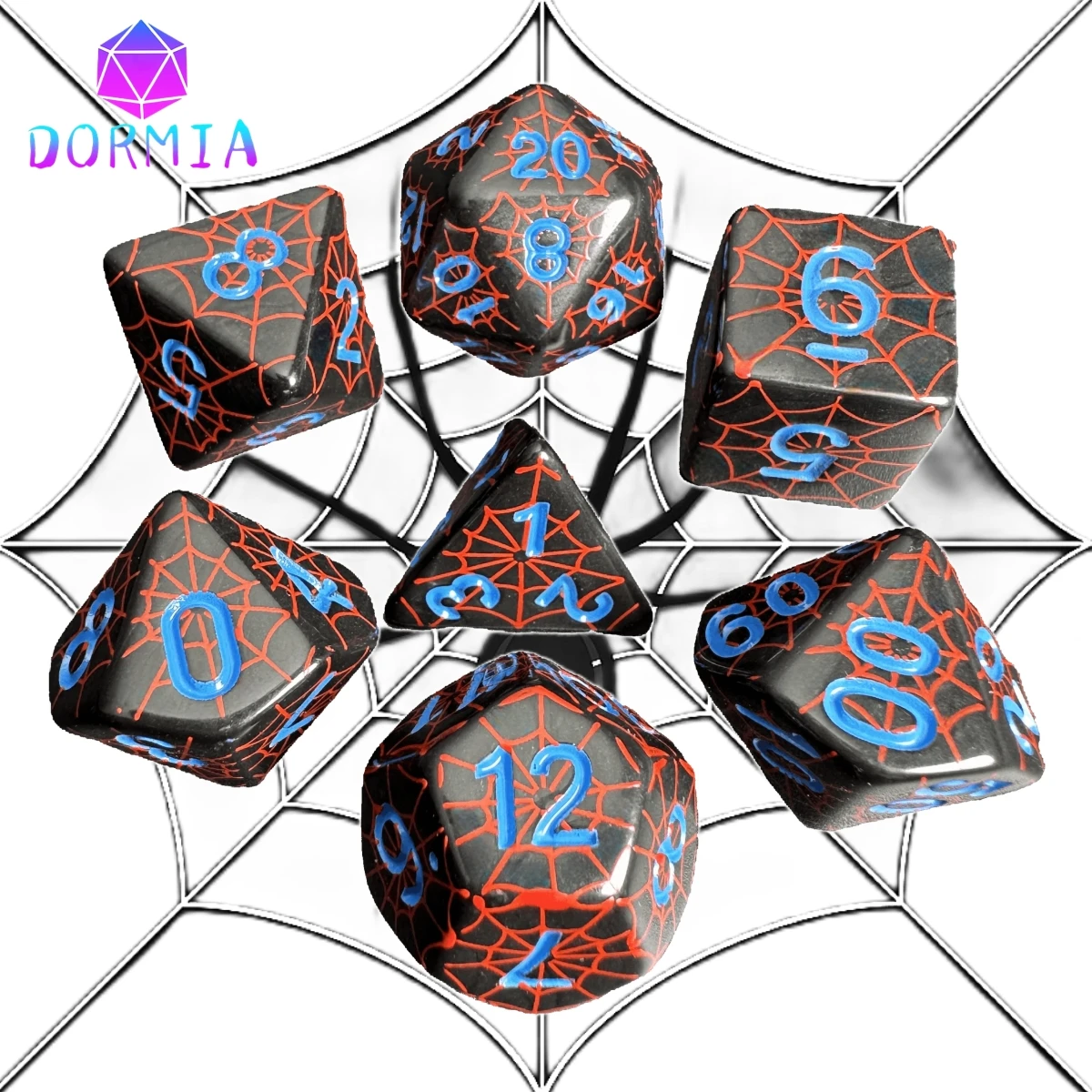 Polyhedral DND Dice Set - Spider Web Board Game Dice for D&D Role Playing Game, 7pcs Set D4 D6 D8 D10 D12 D20