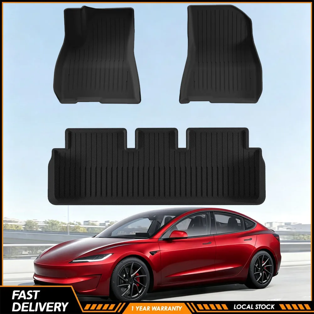 3PCS New Durable Car Floor Mats For Tesla Model 3 2021-2023 All Weather TPE Front Rear Row Waterproof Heavy Duty Car Mats Flexible Floor Liners
