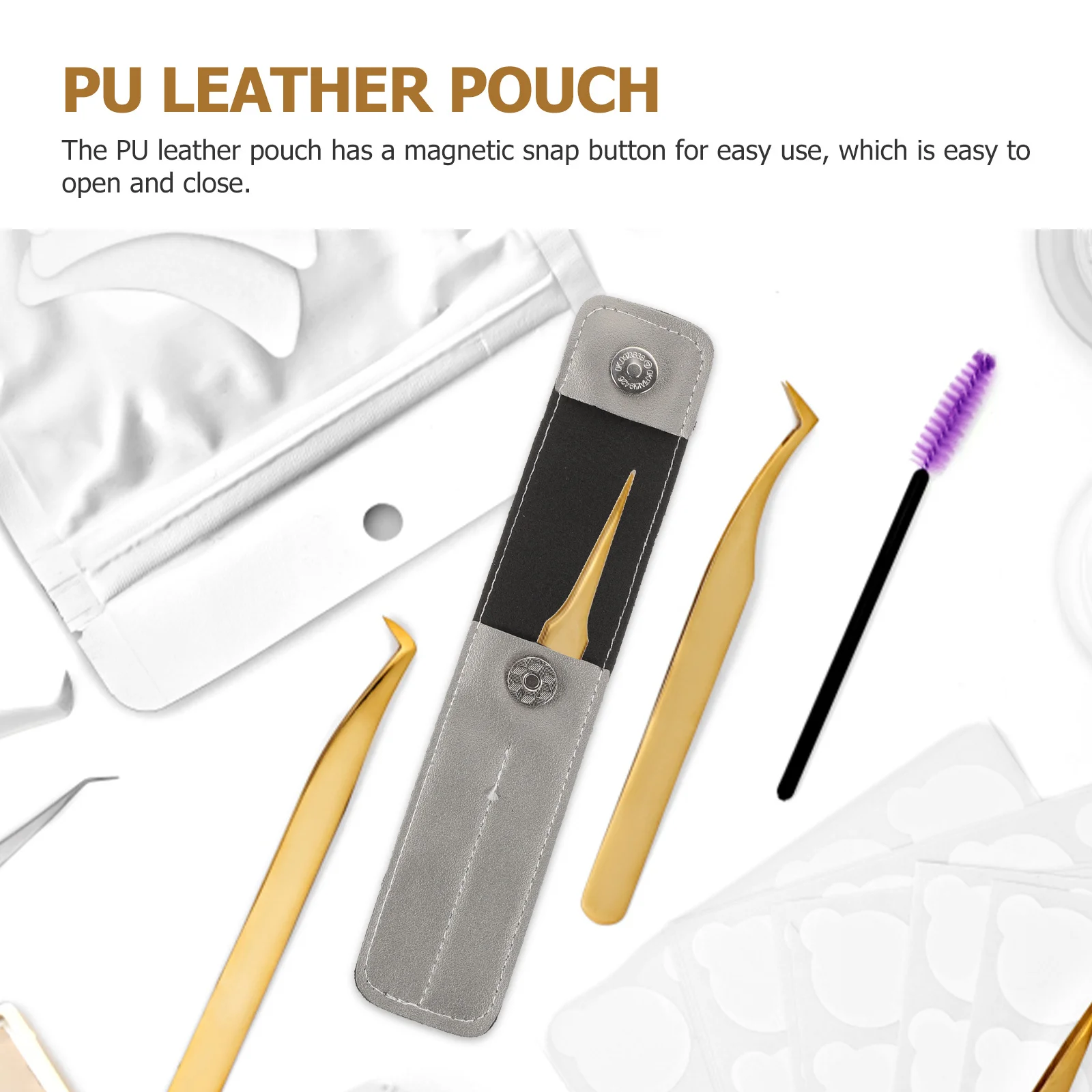 3 قطع من ملاقط الرموش من البولي يوريثان، حقيبة تخزين محمولة للإغلاق المغناطيسي لأدوات المكياج، حقيبة تنظيم خفيفة الوزن #4