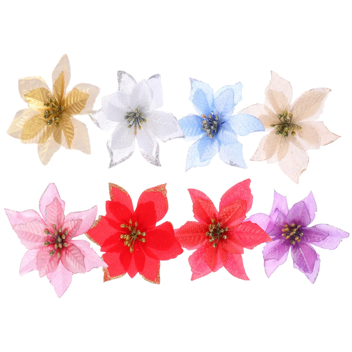 

8Pcs Christmas Tree Flowers Decorative Ornaments Handmade Artificial Blooms for Wedding Holiday Party Interior Decoration Craft