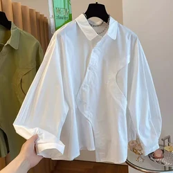 Spring Minimalist Chic Oversize Women's White Basic Shirt Long Sleeve Button Up Loose Woman Casual Shirts