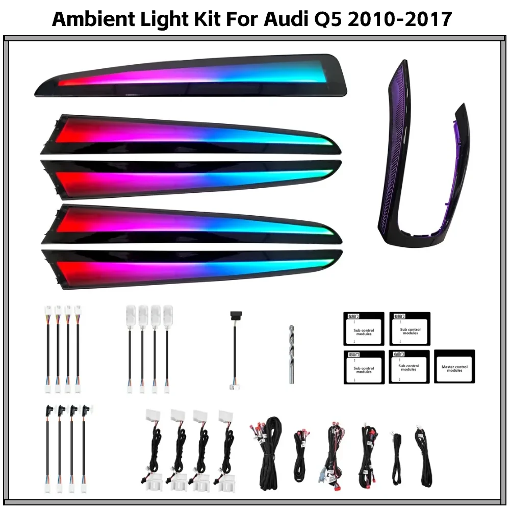 

Upgrade 64 Colors Ambient Lighting for Audi Q5 2010 to 2017 B5 Interior LED Light Dashboard Door Trim Accessories