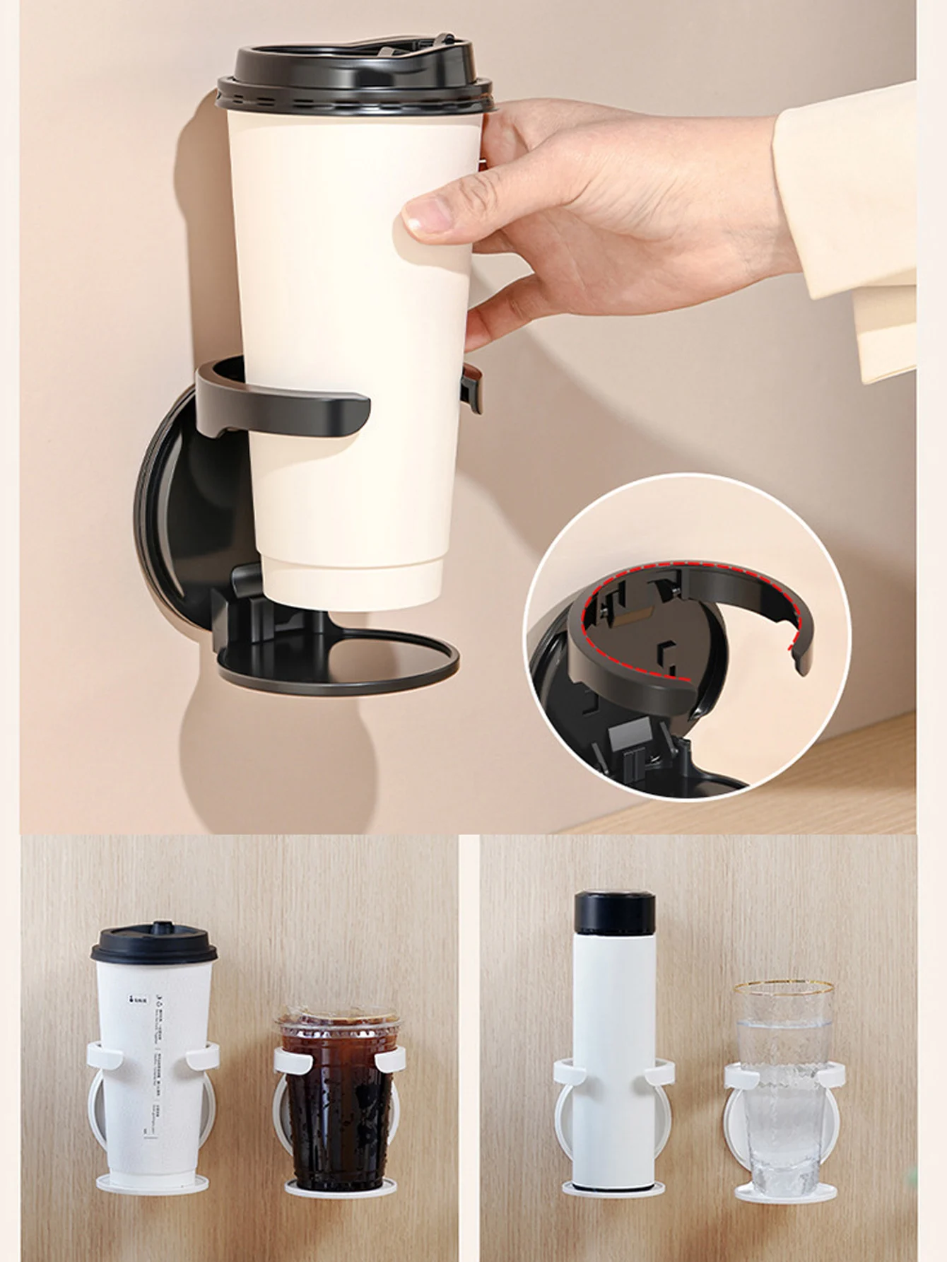1 pièce Support de tasses mural pliable sans perçage pour bureau, porte de placard, rangement de café, maison, dortoir