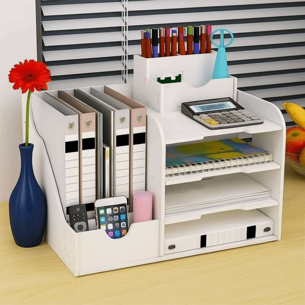 Large Capacity File Storage Rack Thickened Space Saving Desktop Organizer Multi-Layer Partition Design File Sorter School
