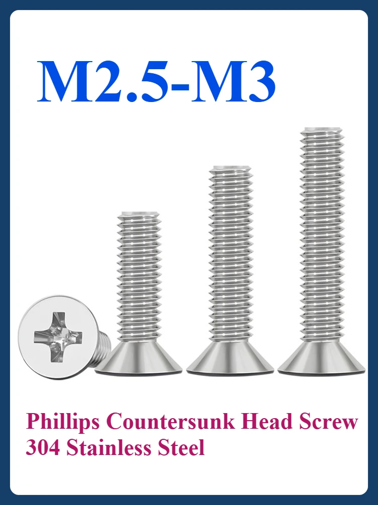 10 ~ 200 قطعة فيليبس غاطسة مسمار لولبي الرأس 304 الفولاذ المقاوم للصدأ شقة رئيس الصليب على شكل برغي صغير M2.5 M3 #1