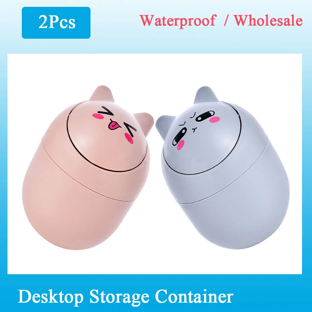 

2 Pcs Cartoon Trash Can Desktop Storage Container Garbage Bucket Bin Household Small Plastic Garbage Bucket For Desktop