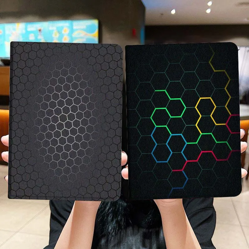 

Hexagon Pattern Dark Popular For iPad Pro Air Mini 2 3 4 5 6 7 6th 7th 10th 11th 10.2 9.7 10.5 11 Foldable Tablet Case Gift