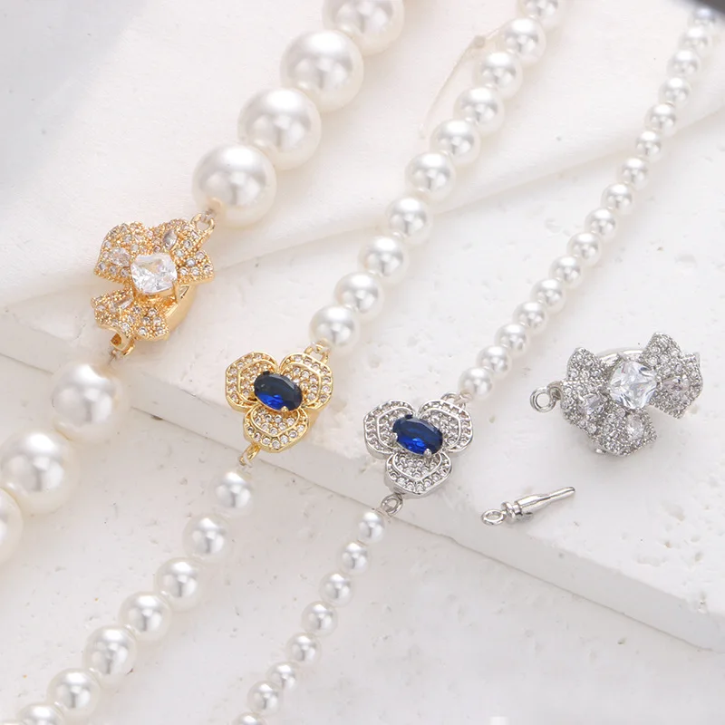 

Copper Inlaid Red, Green and Blue Zircon Jewelry Insert Push Buckle DIY Pearl Necklace Bracelet Accessories Materials Wholesale