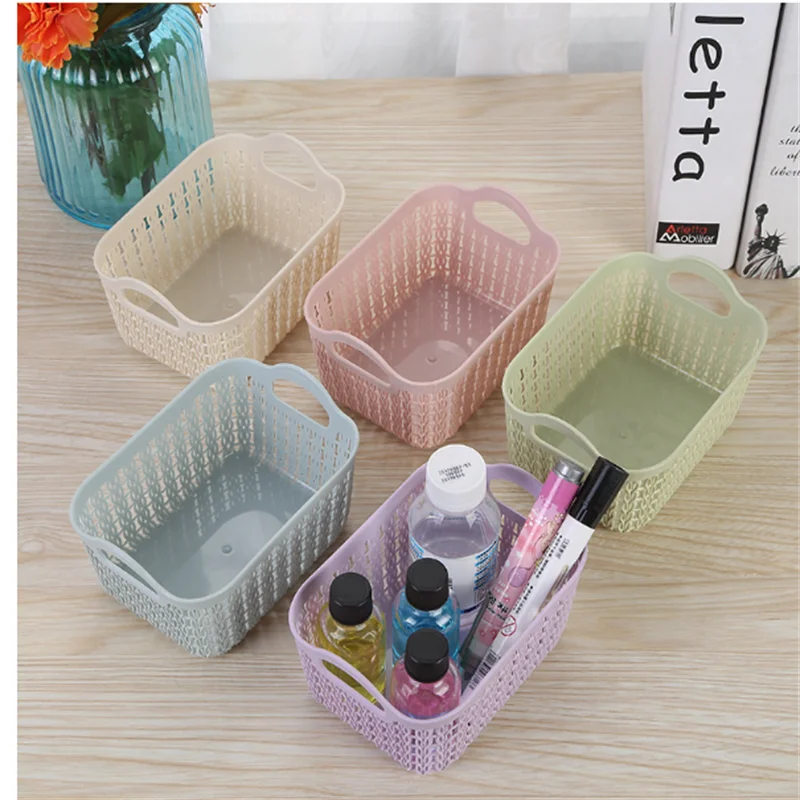 Storage Basket Home Desktop Small Basket Miscellaneous Hollow Imitation Vine Weaving Plastic Stationery Storage Basket