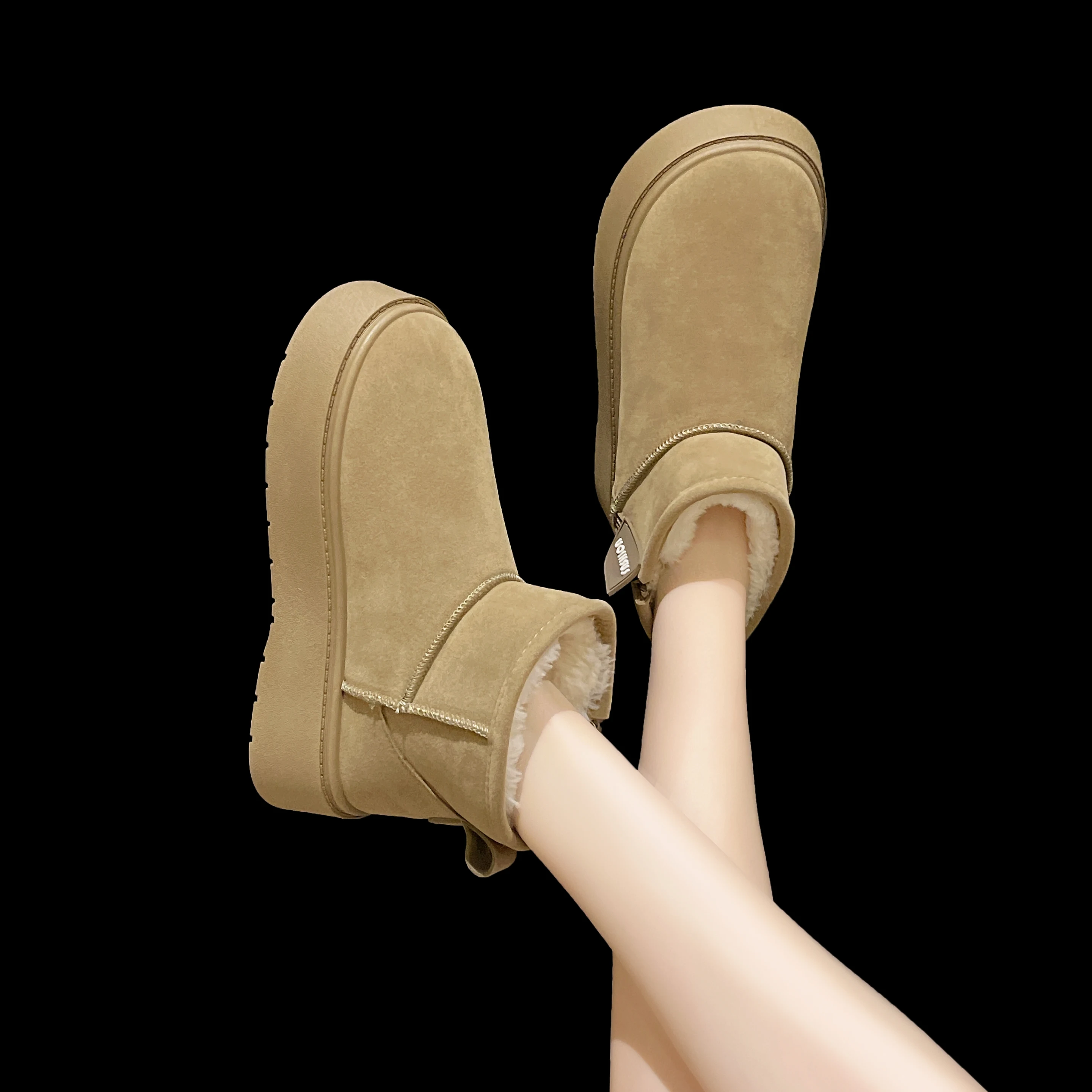 Botas de tornozelo de inverno da moda feminina, novos sapatos de sola grossa, botas quentes femininas clássicas