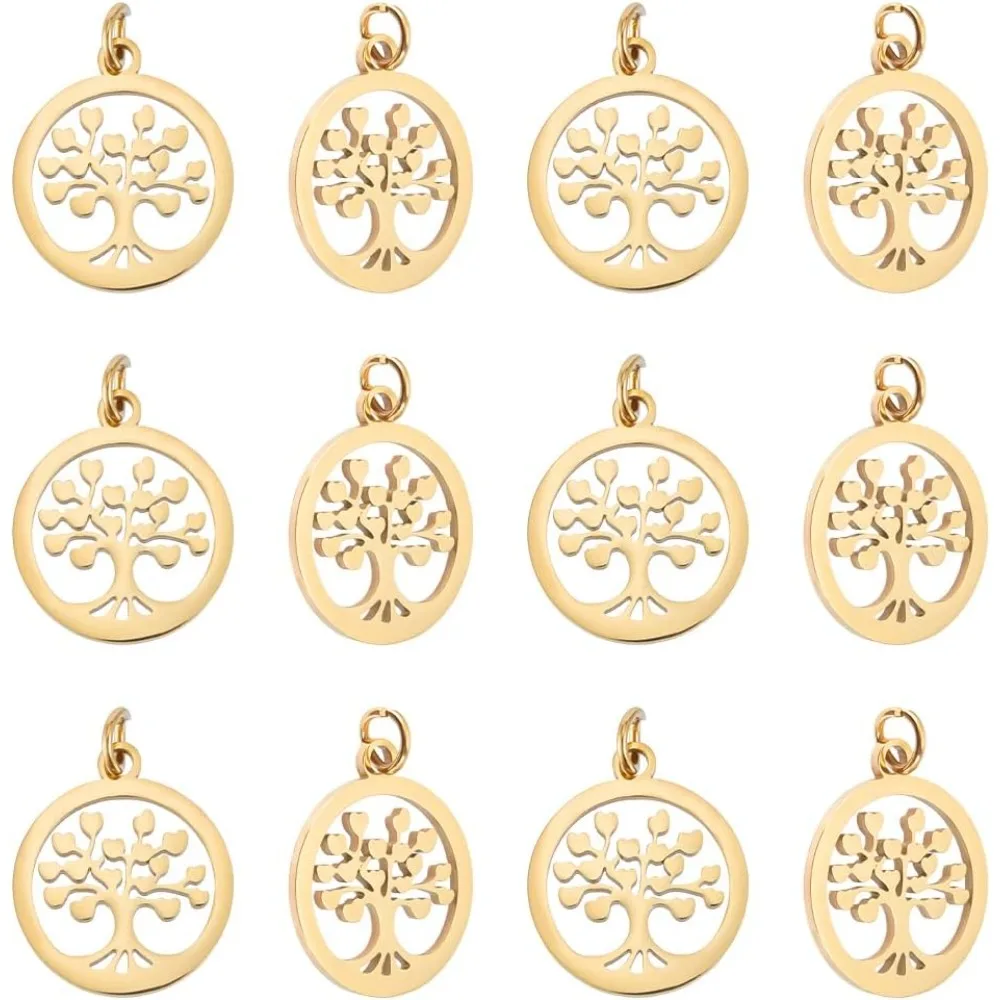 

Tree of Life Charms Stainless Steel Round Charms with Tree of Life Pendants with Jump Rings Metal Bracelets Charms Hollow Charms