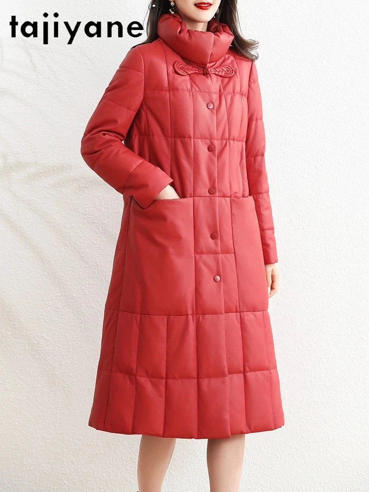 TAJIYANE Donsjas van natuurlijke schapenvacht Dames Rode lange pufferjassen Premium lederen jas Wintervrouw Kleding 2025ativosativosativos상 dzi