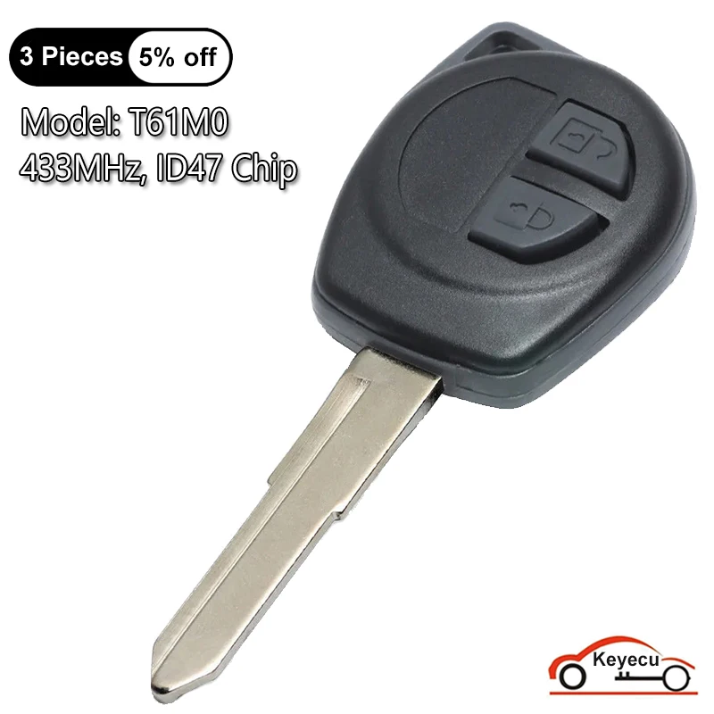 KEYECU 2 Buttons 433.92MHz ID47 Chip for Suzuki Auto Remote Control Key Replacement Fob Model: T61MO / T61M0