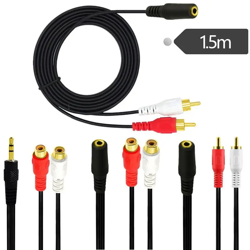 1.5m Audio Cable 1/2 3.5mm Female to RCA Dual Lotus Male Speaker Speaker Cable to Headphone Stereo Dual Channel