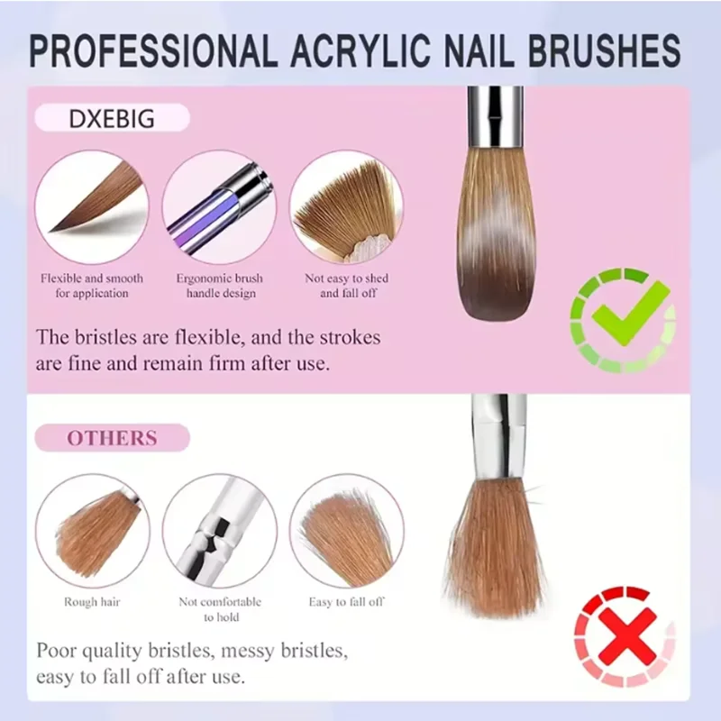 Ensemble de pinceaux pour Nail Art en acrylique, 4 pièces, taille 10/12/14/16 pour Application de poudre acrylique, brosse pour Nail Art F