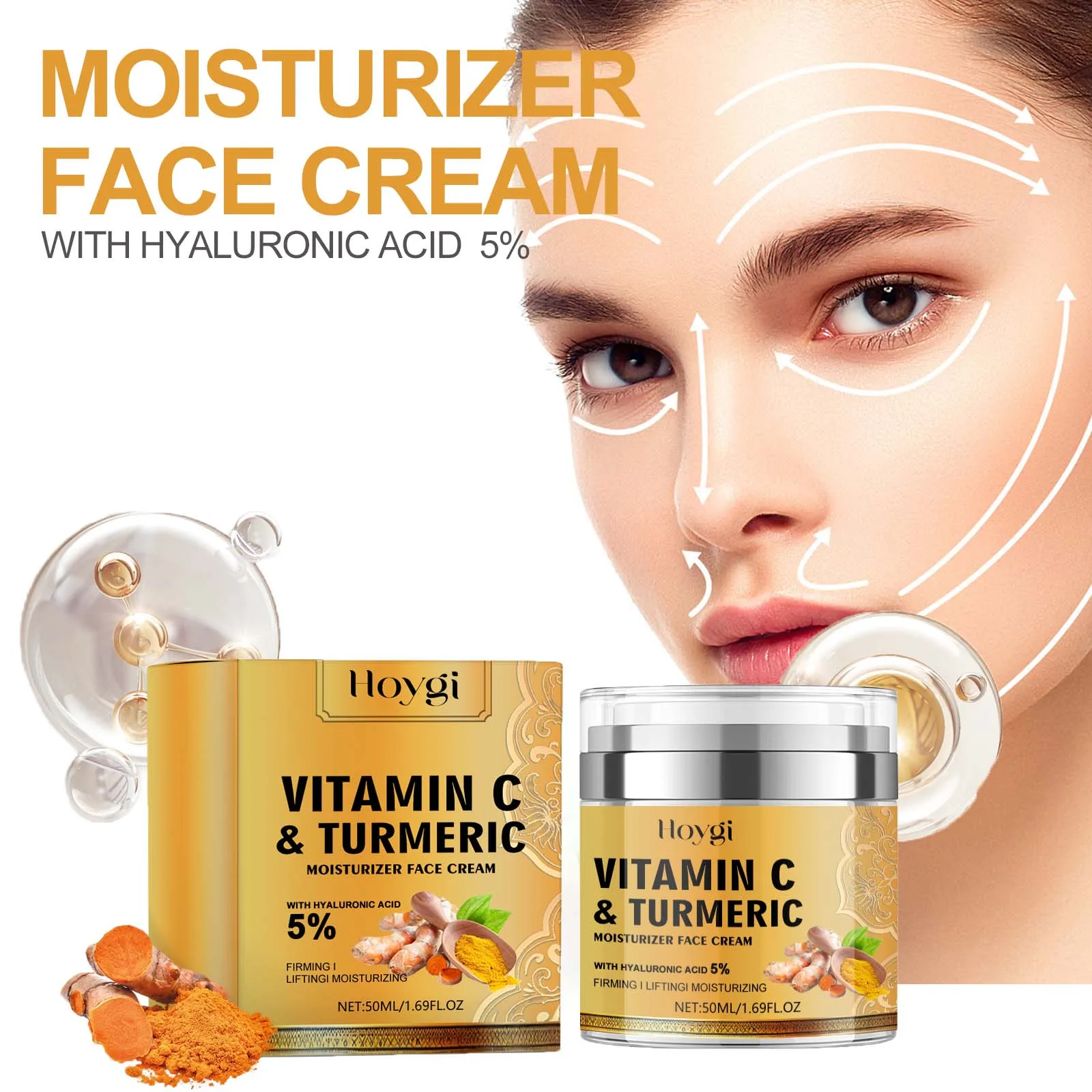 Vitamin C &Turmeric Moisturizer Face Cream Fade Dark Spot Wrinkle Brightening Skin Firming Tighten Lighten Dullness Face Cream