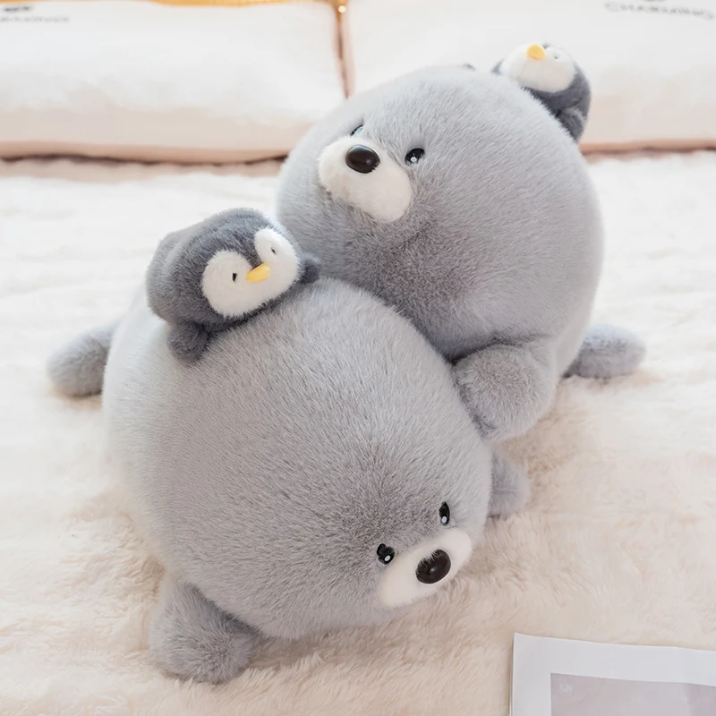 

Cute Sea Seal Plush Doll Lying Style Seal Having A Penguin On His Back Stuffed Animal Home Decor Kid Birthday Gift Holiday Gifts