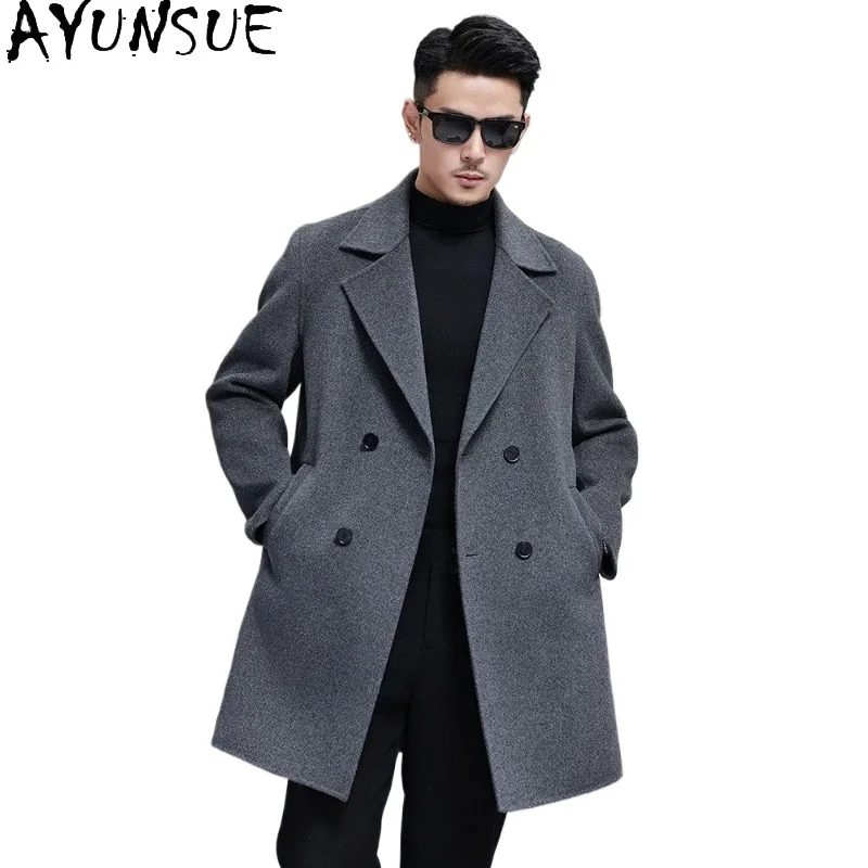 

AYUNSUE 10% Cashmere 90% Wool Coat Man Clothing Autumn Winter Fashion Double-sided Wool Jacket Men Mid-length Wool Trench Coats