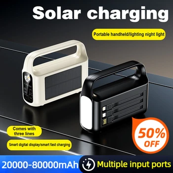 Built-in Cable 22.5W Fast Charging 80000mAh Solar Power Bank High Capacity Portable…