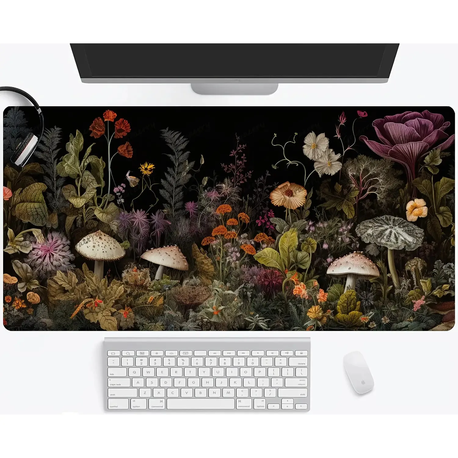 Mushroom and Wildflower Garden Extra Large Desk Mat Non-Slip Rubber Base Gaming Mouse Pad