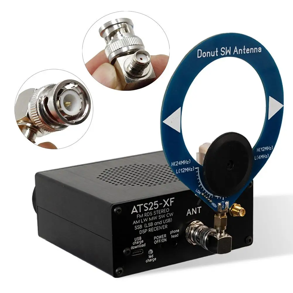 1 conjunto para ATS25-XF receptor de rádio de banda completa totalmente atualizado de alto desempenho com antena circular portátil externa