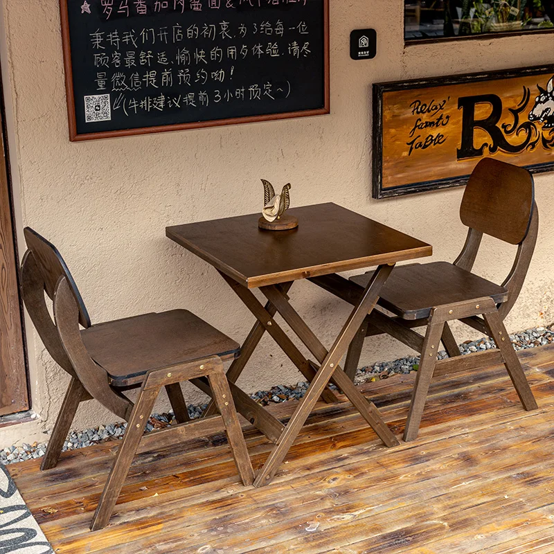 

Outdoor folding table coffee table living room balcony home retro style solid wood free dining tea coffee table