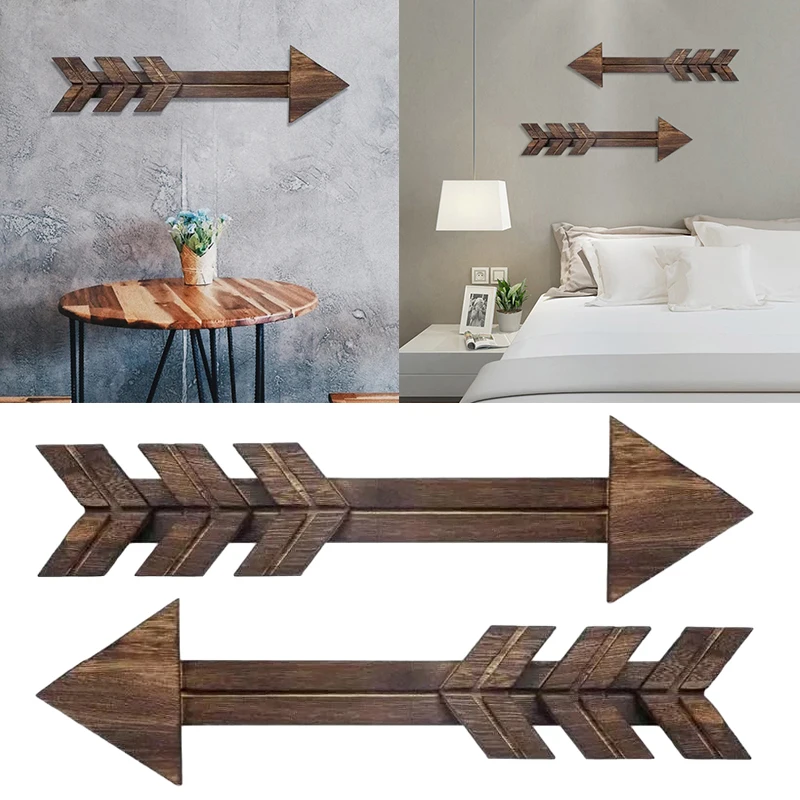 2pcs Wooden Signs Wall Decor Rustic Wood Arrow Decorative Sign Farmhouse Home Wall Hanging Ornament Bedroom Restaurant Cafe Shop