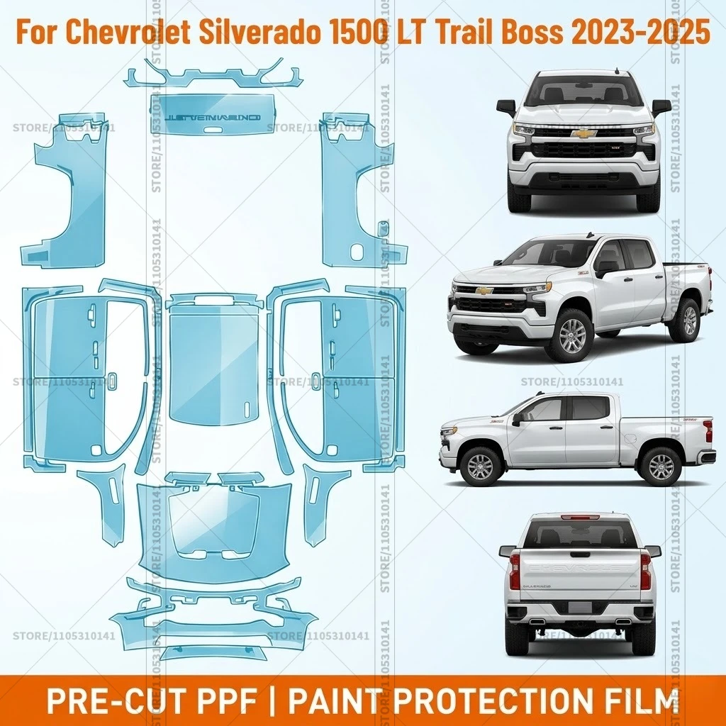 

Pre-Cut Paint Protection Film PPF Transparent Bumper Clear Bra Car Film For Chevrolet Silverado 1500 LT Trail Boss 2023-2025