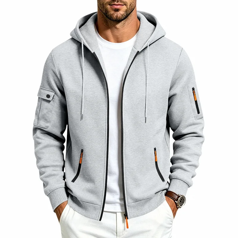 Hoodies Masculinos com Capuz, Manga Longa, Estilo Casual, Com Cordão, Suéter Casual com Zíper, Jaquetas Soltas para Moda de Rua