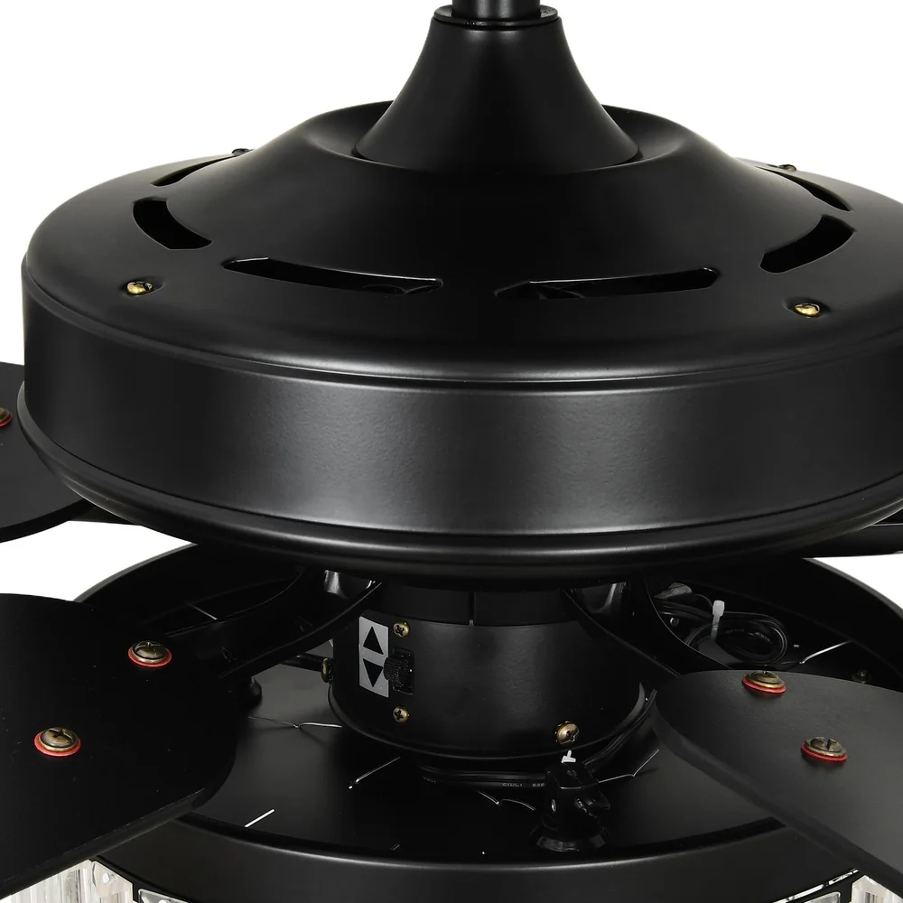 52-Zoll-Kristall-Deckenventilator mit Fernbedienung, 5-Blatt-Kronleuchter, schwarzer Innenventilator, leiser Betrieb, Timer-Funktion