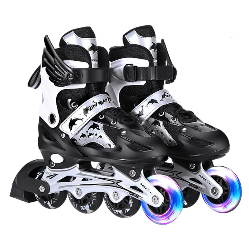 Ice Black Roller Skates Children\'s Adjustable Boys\' Retractable  Skating Shoes Set 8-12 Years Old Pulley illuminated