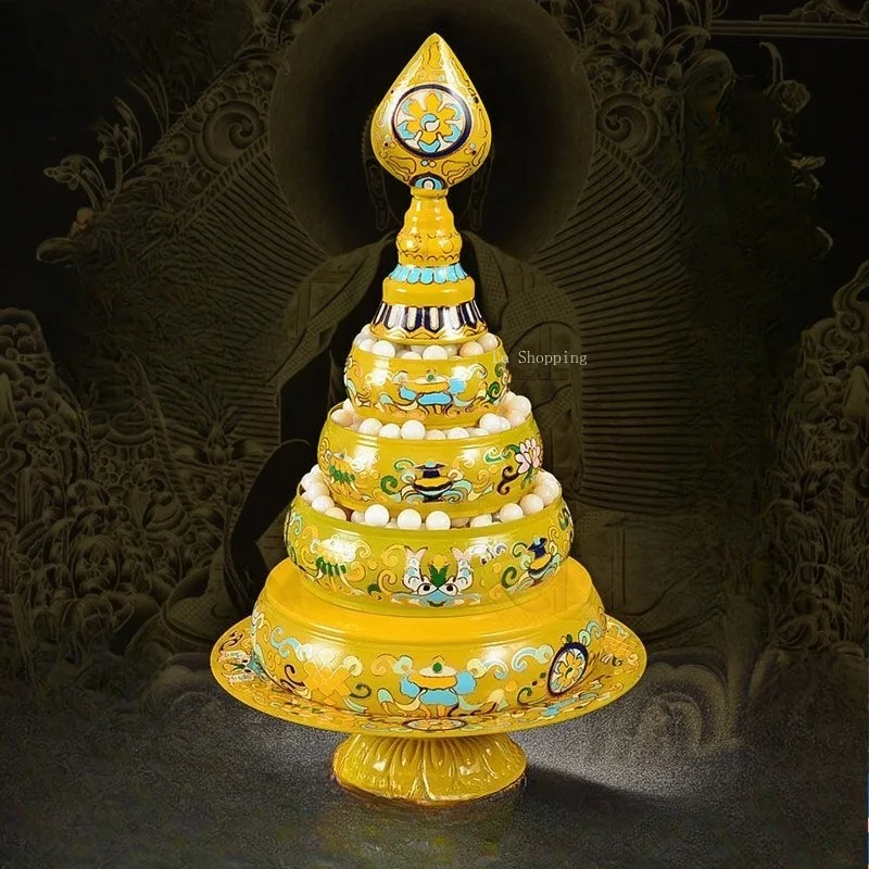 Tibetan Style Alloy Colored Drawing Cloisonne Mandala  Eight Auspicious Symbols Offering Plate Desk Ornament Temple Worship