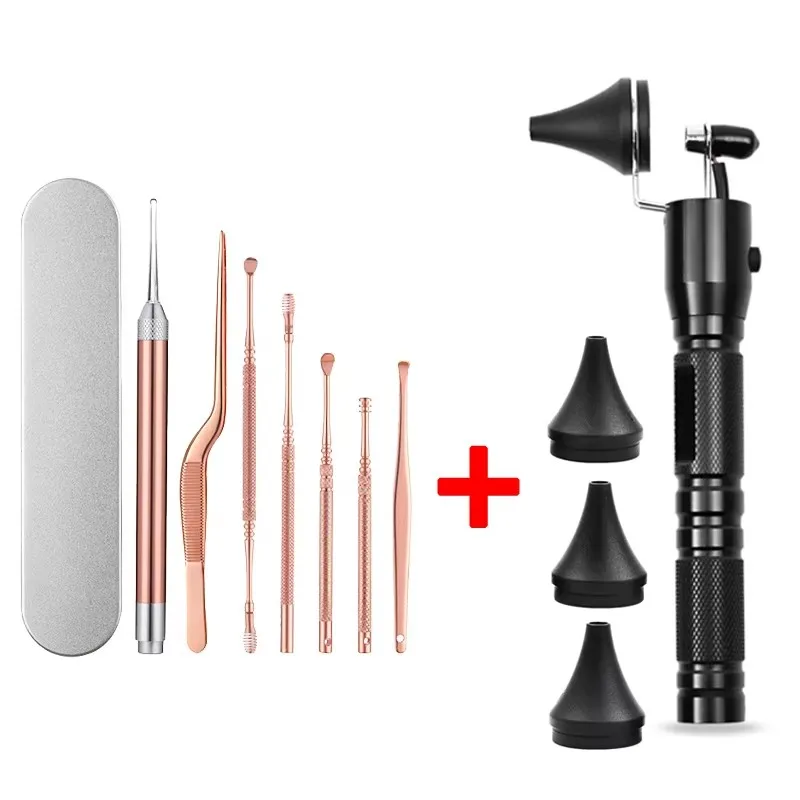 Earwax Removal Light LED Flashlight Ear Wax Remover Picker Earpick Nose Tweezers Forceps Spoon Picks Wax Cleaning Tool B2