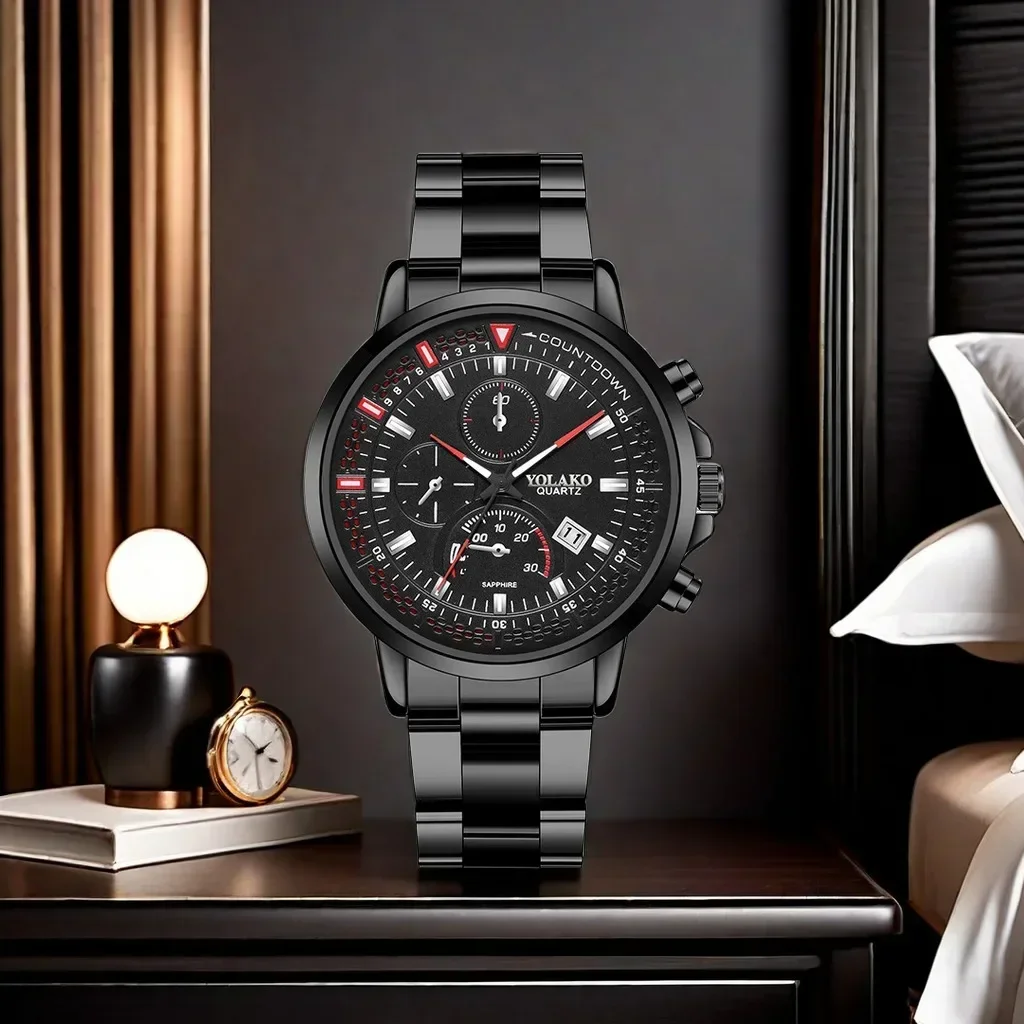 นาฬิกาแฟชั่นธุรกิจสแตนเลสนาฬิกาควอตซ์นาฬิกาข้อมือปฏิทินผู้ชายสำหรับกลางแจ้งกีฬาวิ่งทำงาน