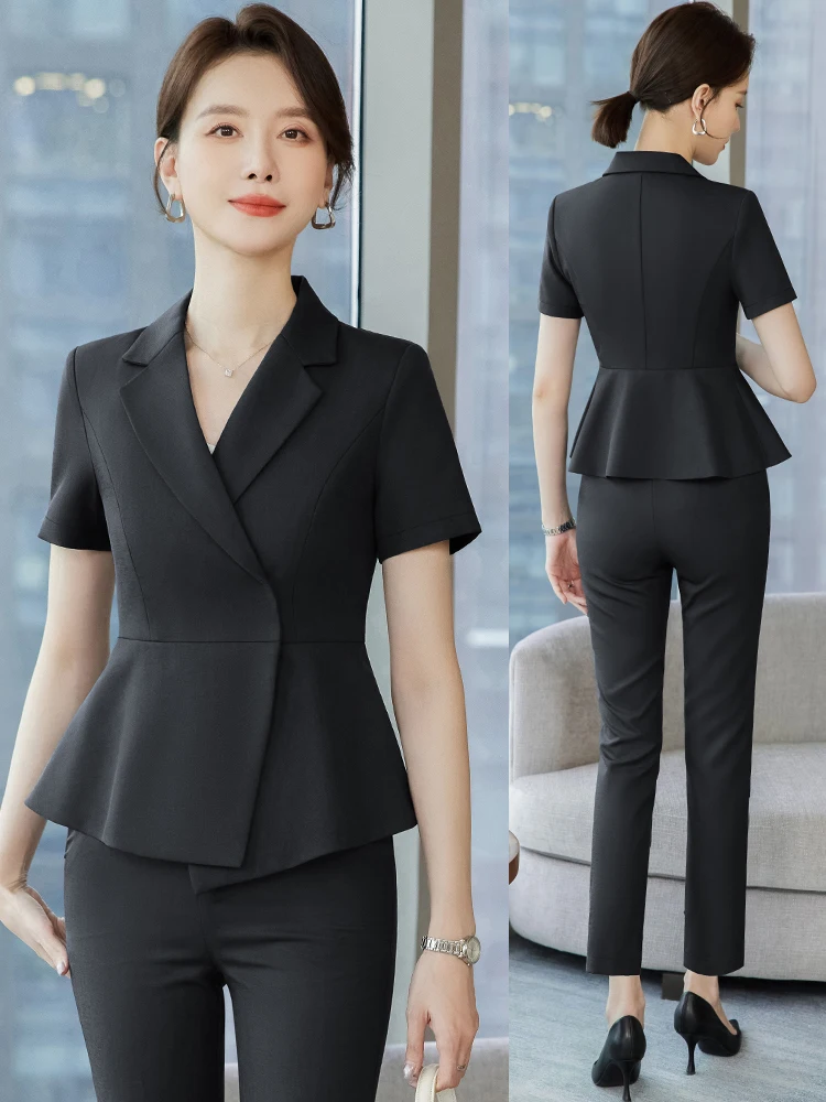 

Деловой женский летний костюм с коротким рукавом, профессиональная униформа для ювелирного магазина, элитная униформа для салона красоты