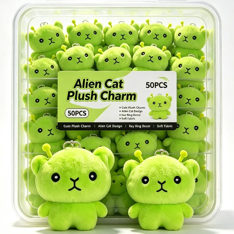 Alien Cat Plush Pendant Handmade Doll Super Soft Cute Mini Alien Cat Keyring Invasion Earth Bag Accessory Gift for Kids Aldults