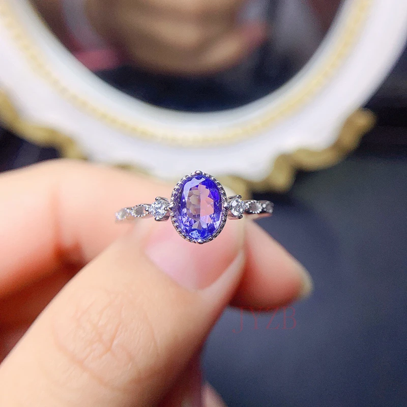 Natural 5*7mm Tanzanite Ring excellent Cut women's engagement gift true 925 sterling silver