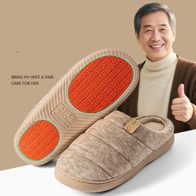 

Men's Slippers Casual Warm Plush Lining Cotton Slippers Slip on Platform Bread Slides Women Comfortable Anti-skid Indoor Slipper